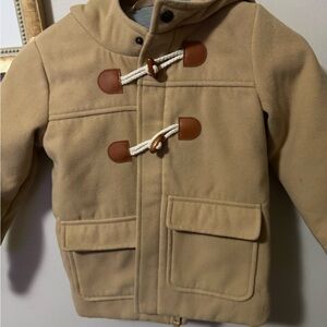 Tan and Gray Pea Coat with Hood and Wool Blend